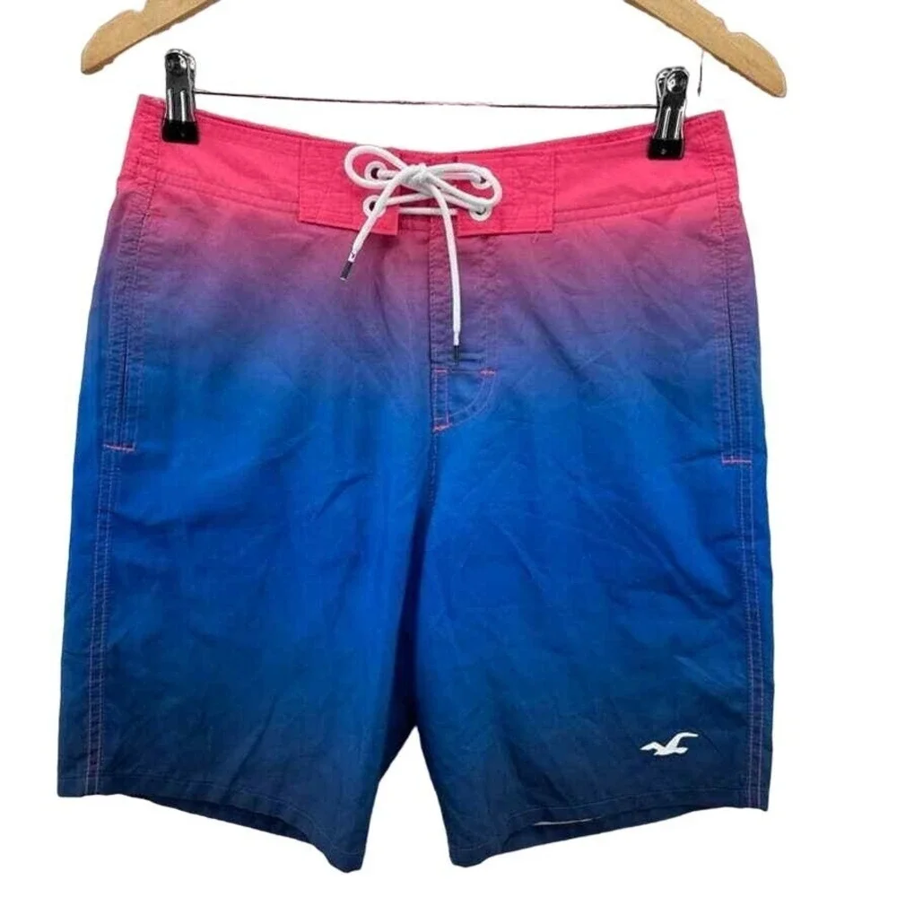 Hollister Swim Trunks Shorts Mens 28 Pink Purple Blue Mesh Lined Pockets‎